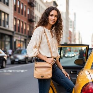 Like New FOSSIL Genuine Leather Butter Soft Caramel Crossbody Purse